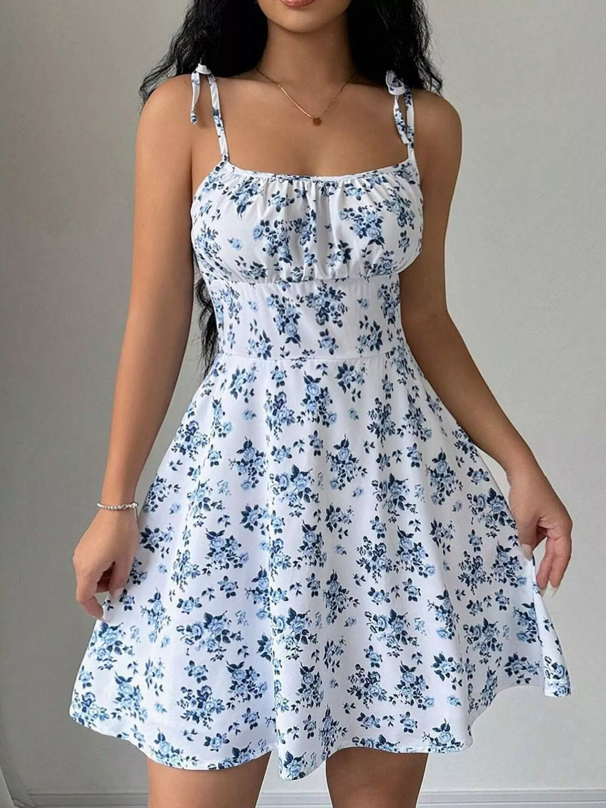 Floral print spaghetti strap a-line mini dress
