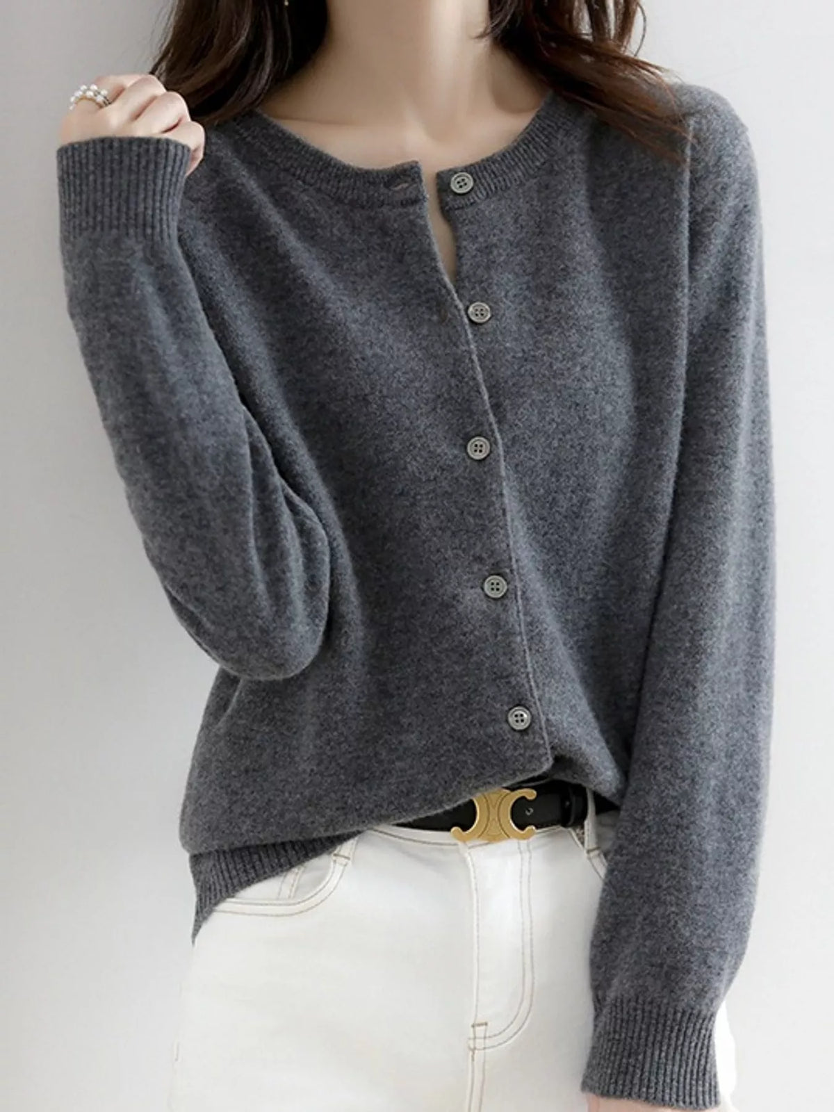 Button-down cardigan, charcoal front