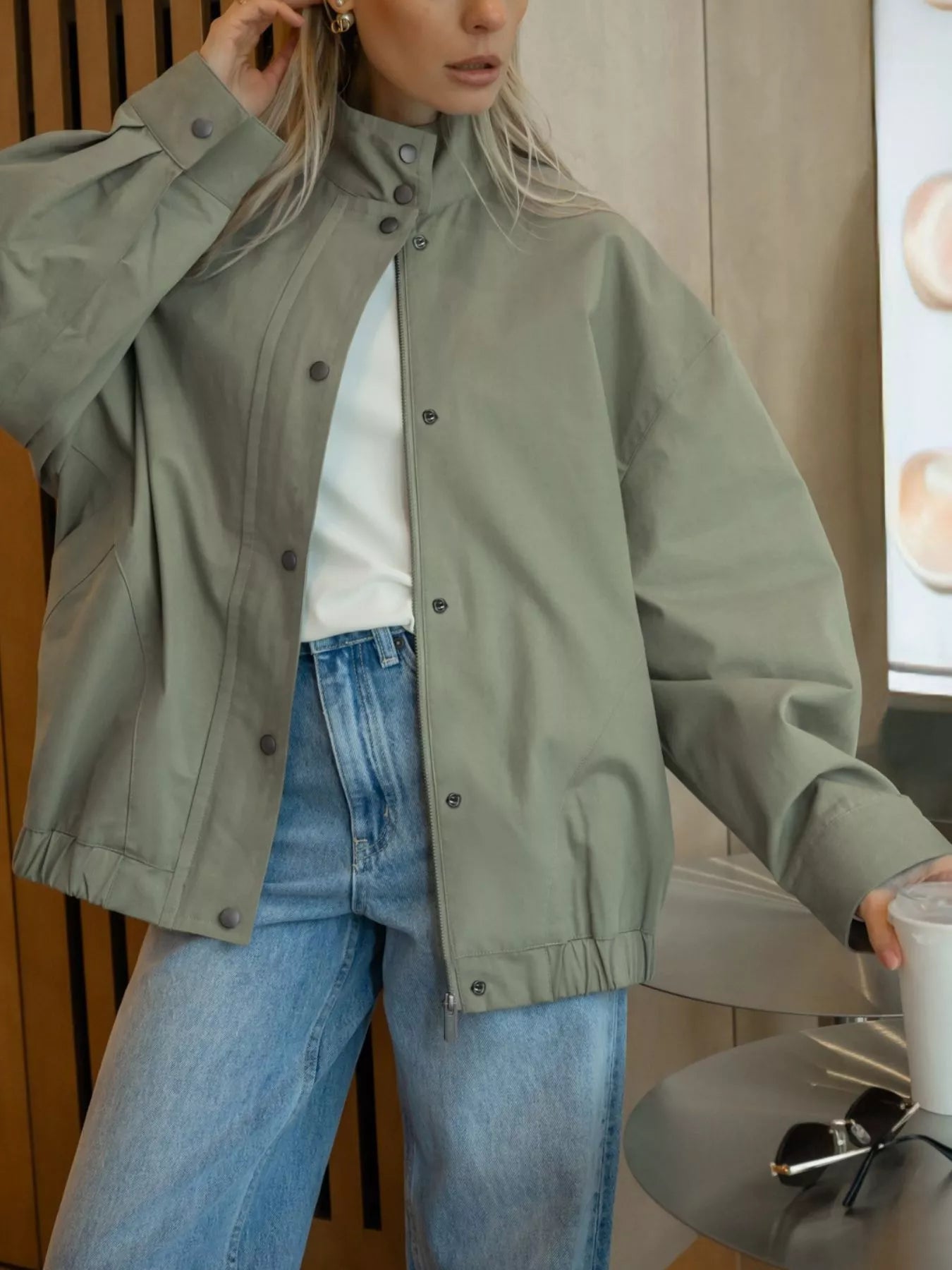 Trendsi Snap Down Dropped Shoulder Jacket -