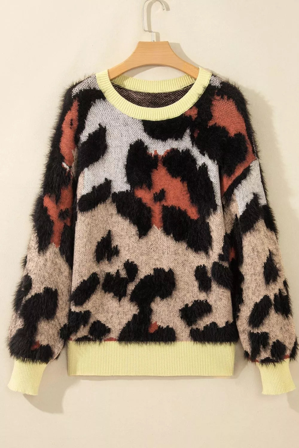 Trendsi Leopard Print Drop Shoulder Long Sleeve Round Neck Sweater -