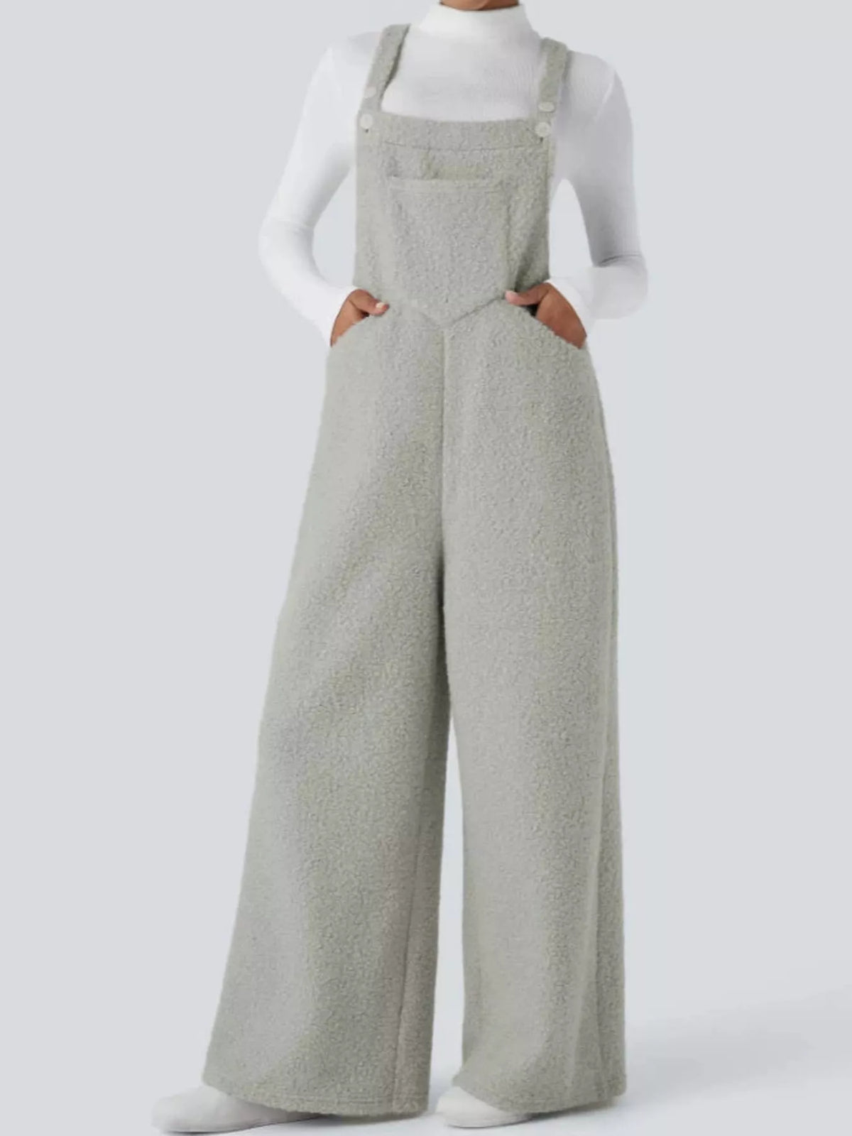 Top and overalls set, gray and white set front
