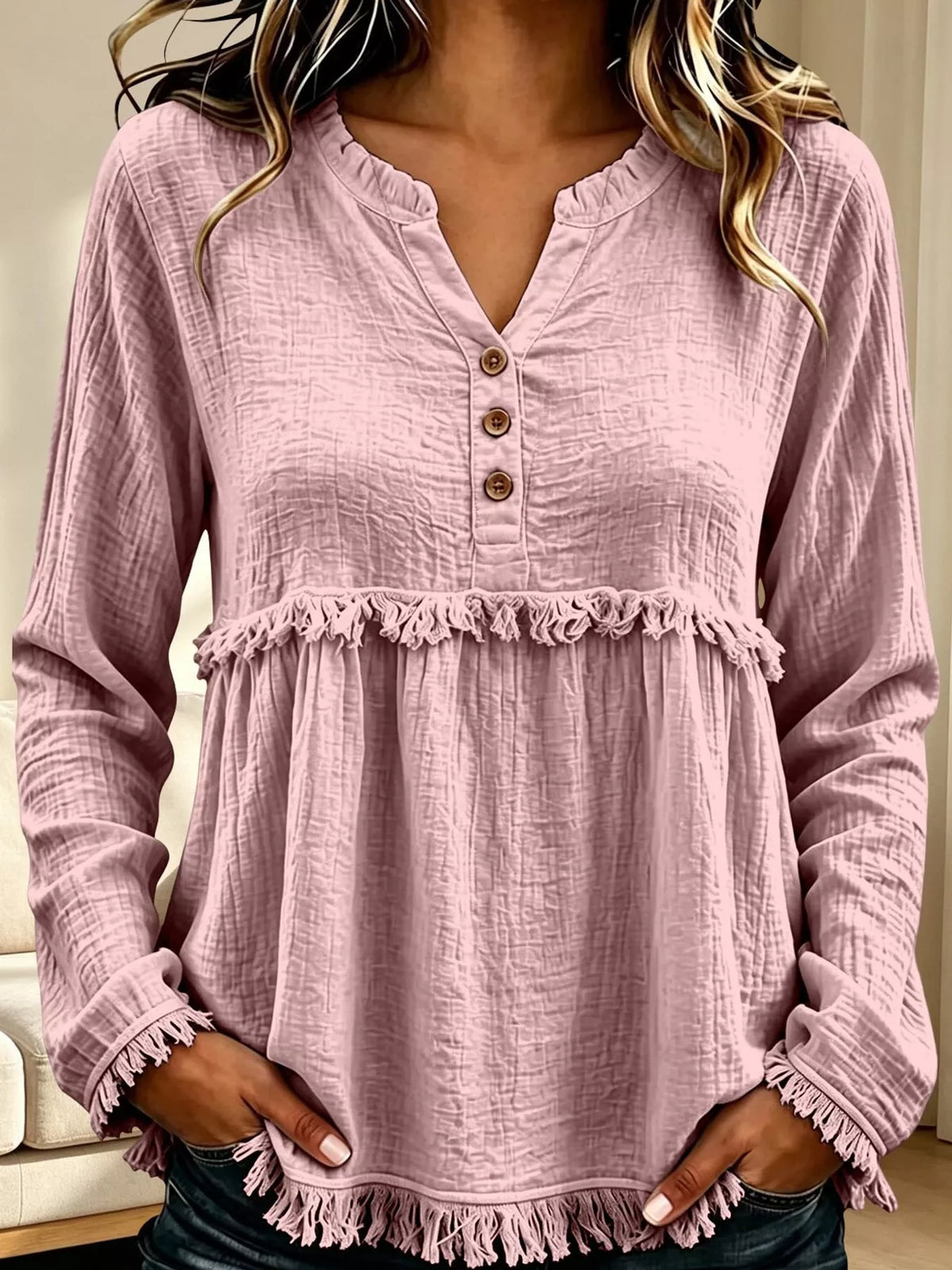 Frayed-hem blouse, pink front