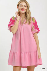 Trendsi Umgee Floral Embroidered Textured Jacquard Dress -