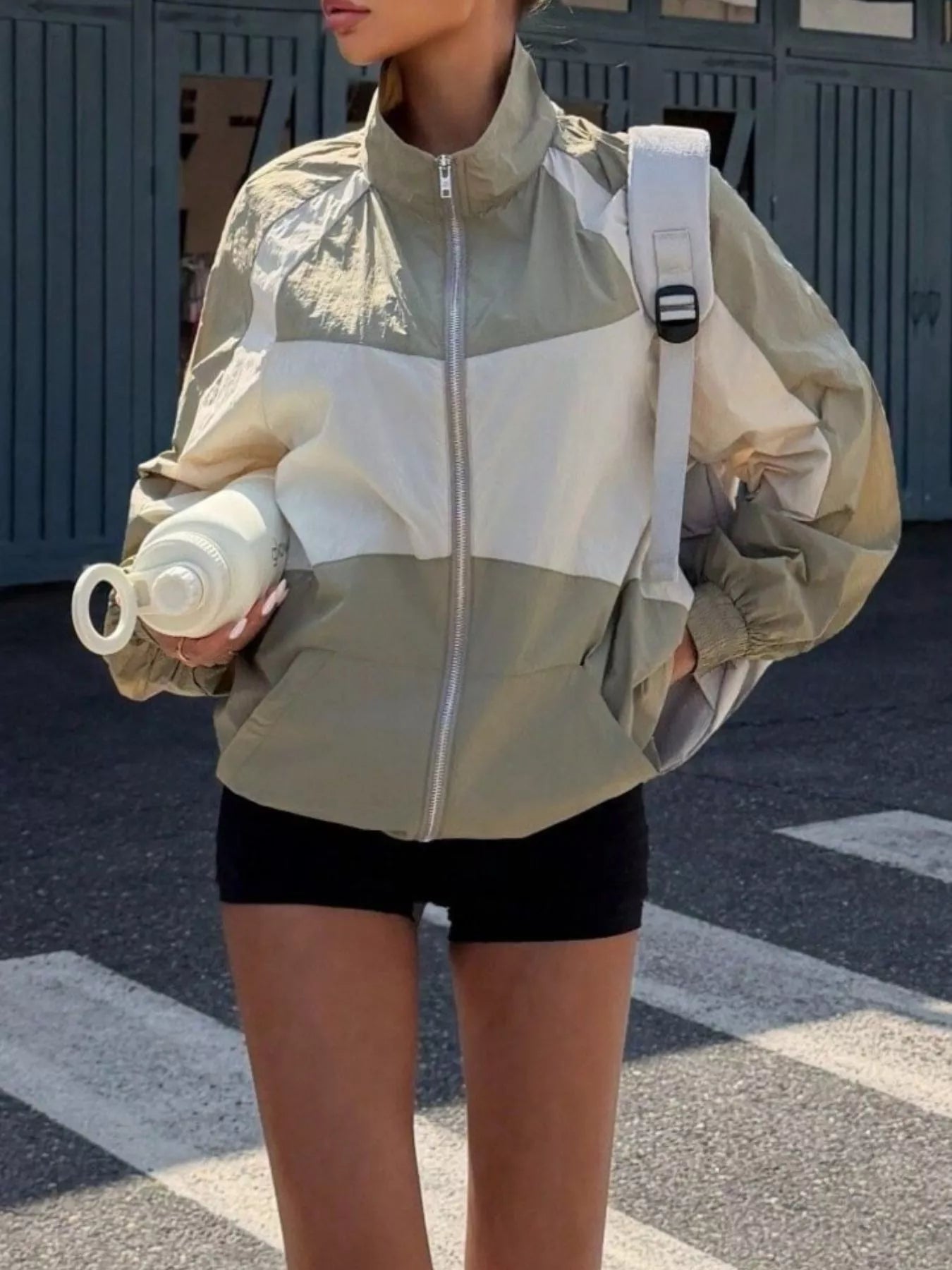 Trendsi Color Block Zip-Up Jacket -