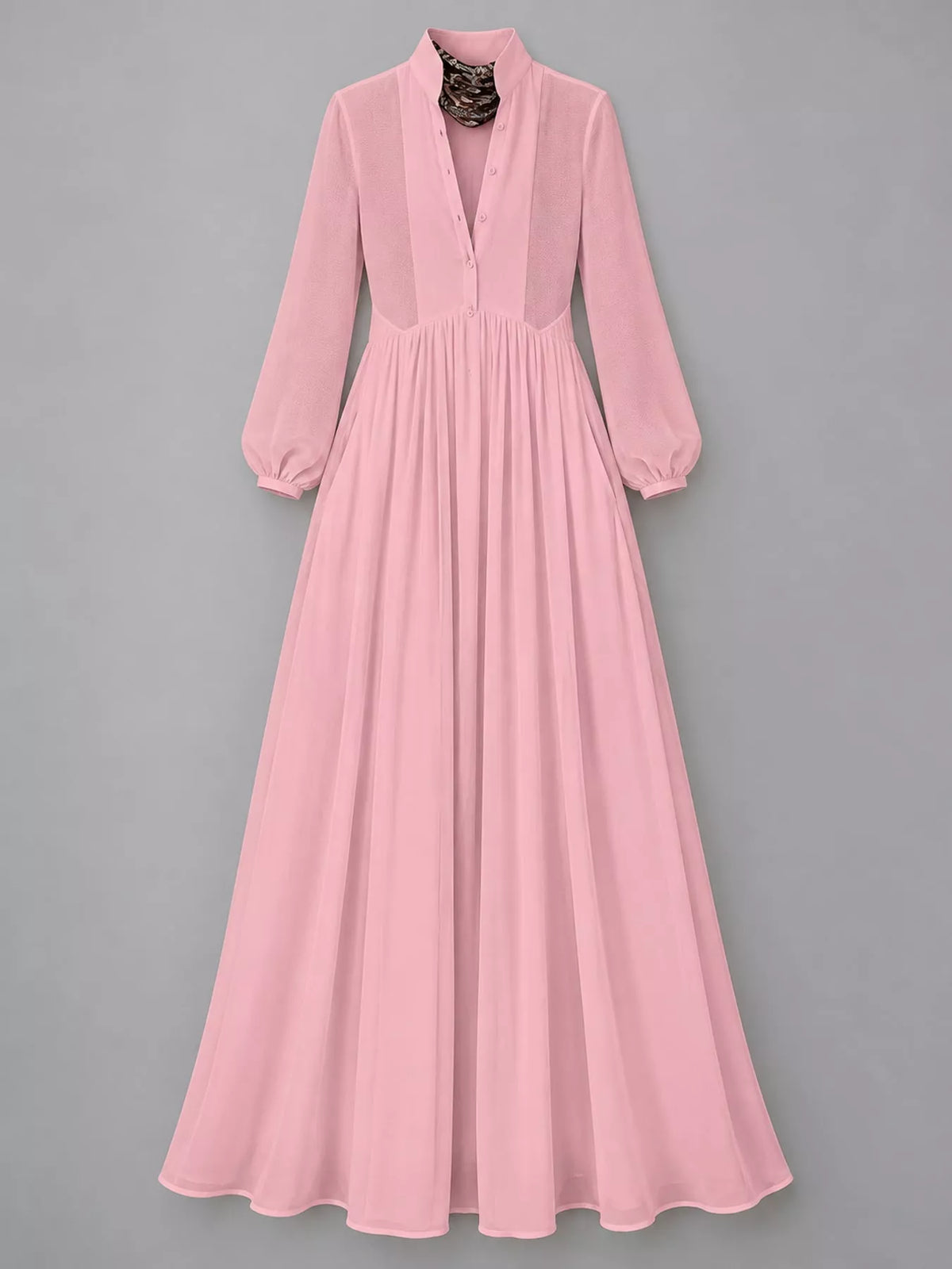 Pink long sleeve button-front maxi dress, product view