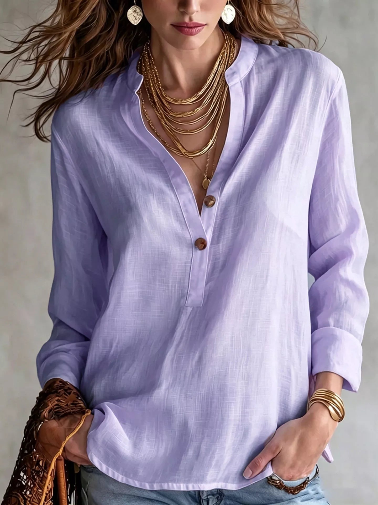 Trendsi Button Detail Long Sleeve Shirt -