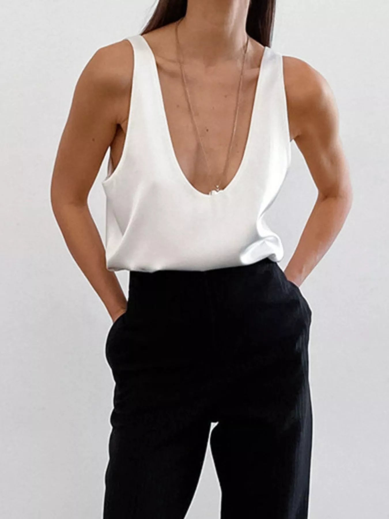 Trendsi Satin Deep V-Neck Tank -