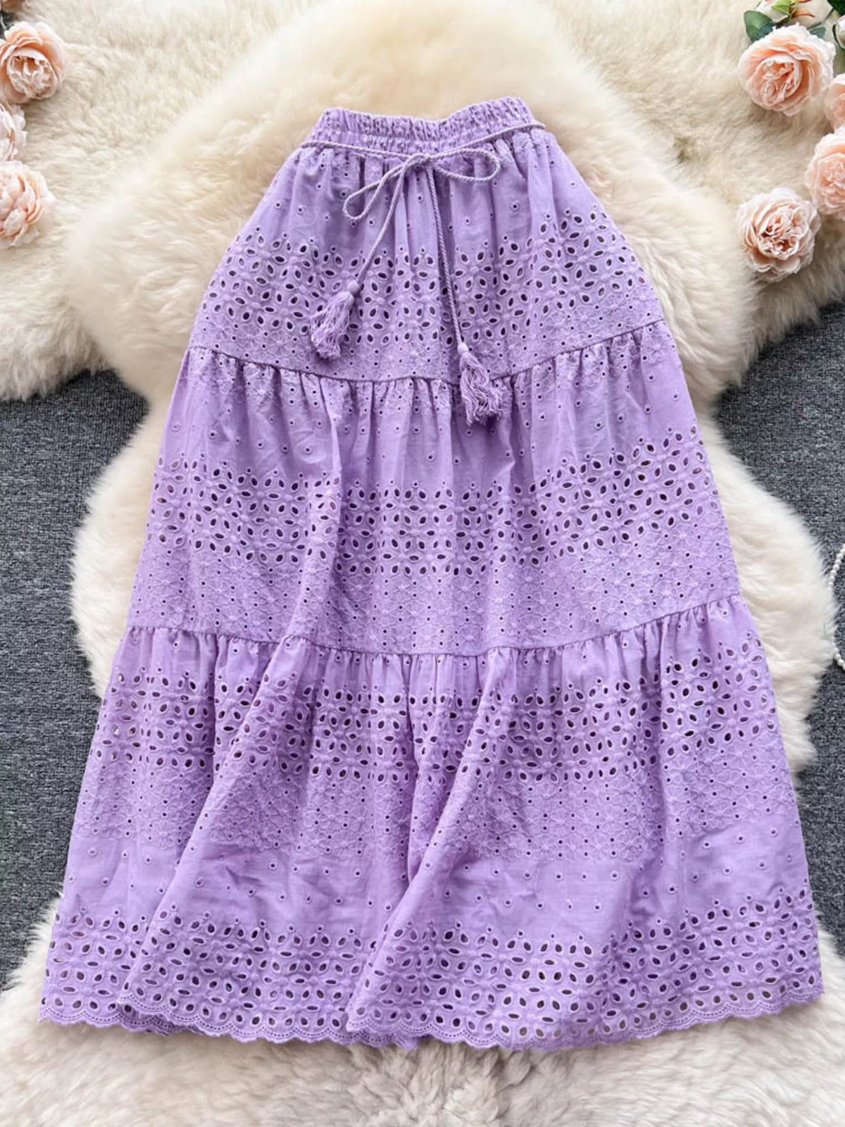 Trendsi Eyelet Tiered Maxi Skirt -