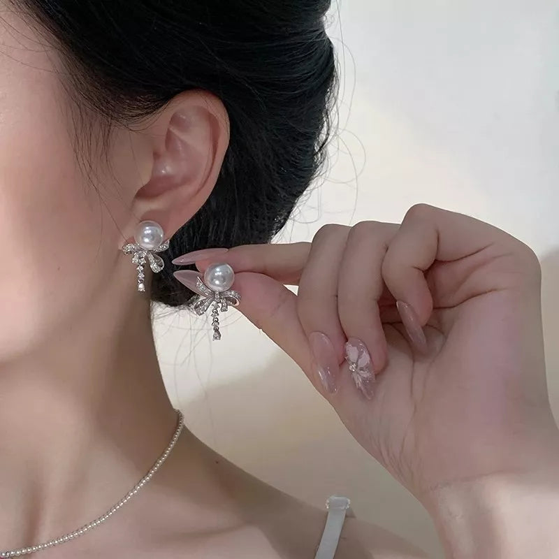 Trendsi Pearl & Bow Drop Earrings -