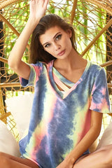 Trendsi BiBi Tie Dye Terry V Neck Top With Double Strap -