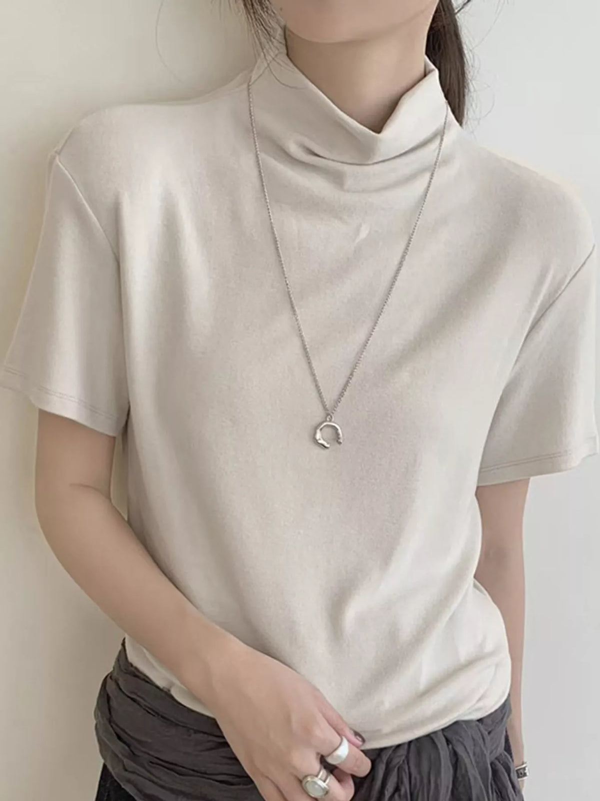 Mock Neck Short Sleeve T-Shirt — front view