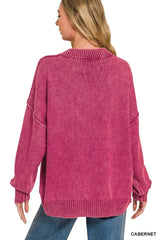 Trendsi Zenana Washed Deep V-neck Oversized Sweater -