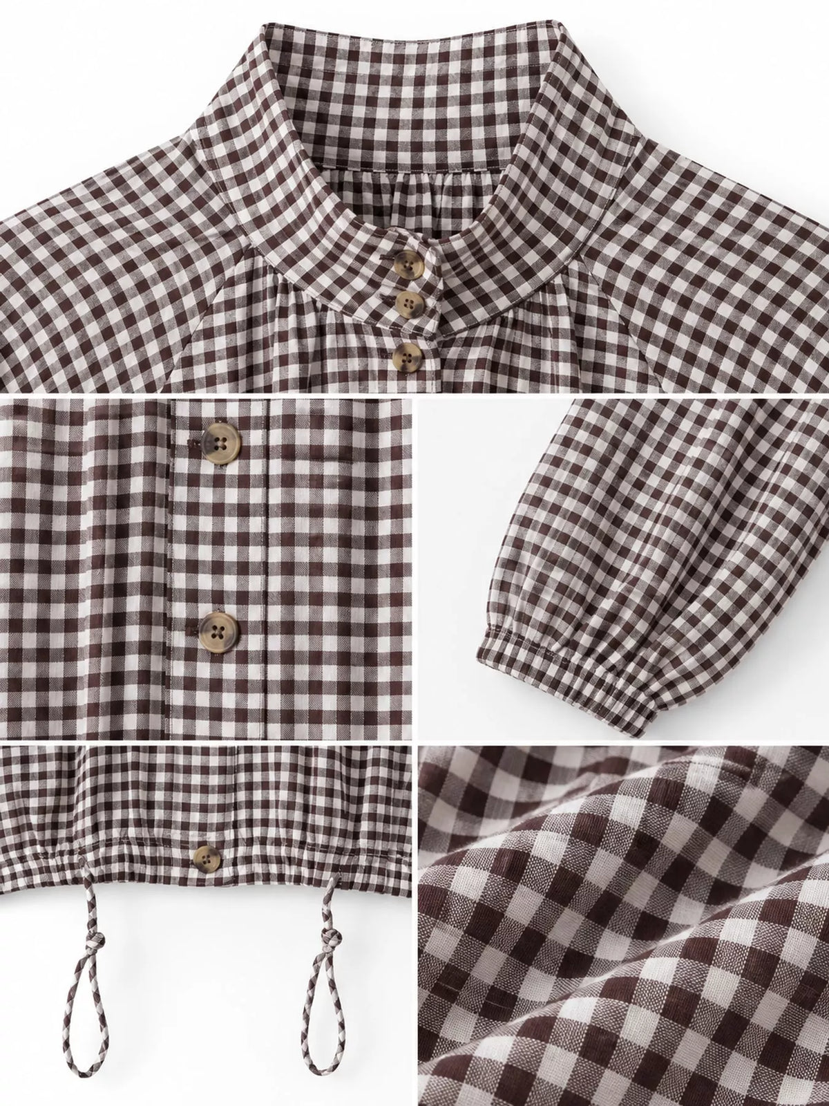 Gingham drawstring jacket, brown gingham detail collage