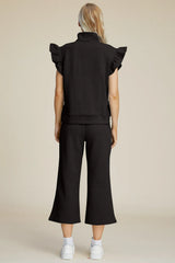 Trendsi Double Take Full Size Texture Ruffle Short Sleeve Top and Wide Leg Pants Set -