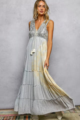 Trendsi POL Deep V Sleeveless Cotton Bohemian Tiered Maxi Dress -