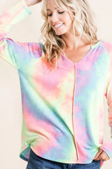Trendsi BiBi Long Sleeve Tie-Dye Terry T-Shirt -