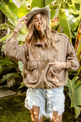 Trendsi BiBi Half Zip Vintage Washed Fleece Pullover -