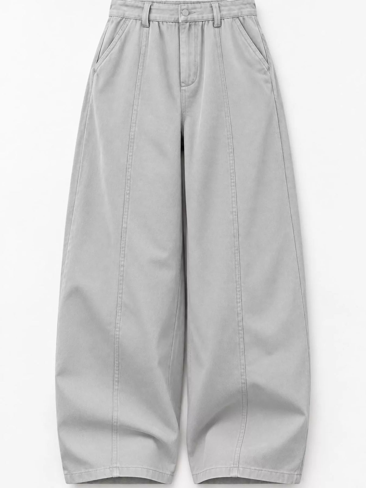 Gray wide-leg pants, back view