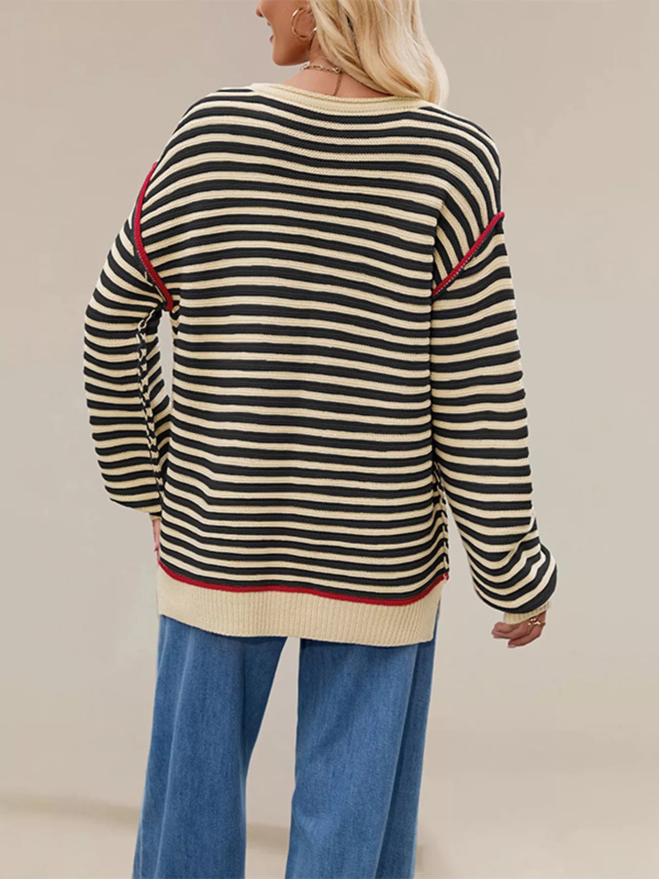 Trendsi Oversized Striped Dropped Shoulder Sweater -