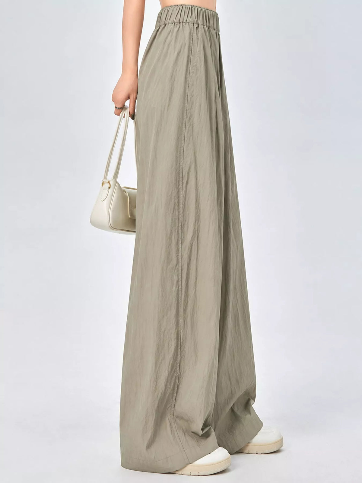 Women's High-Waisted Loose Fit Wide-Leg Casual Pants in taupe — side view