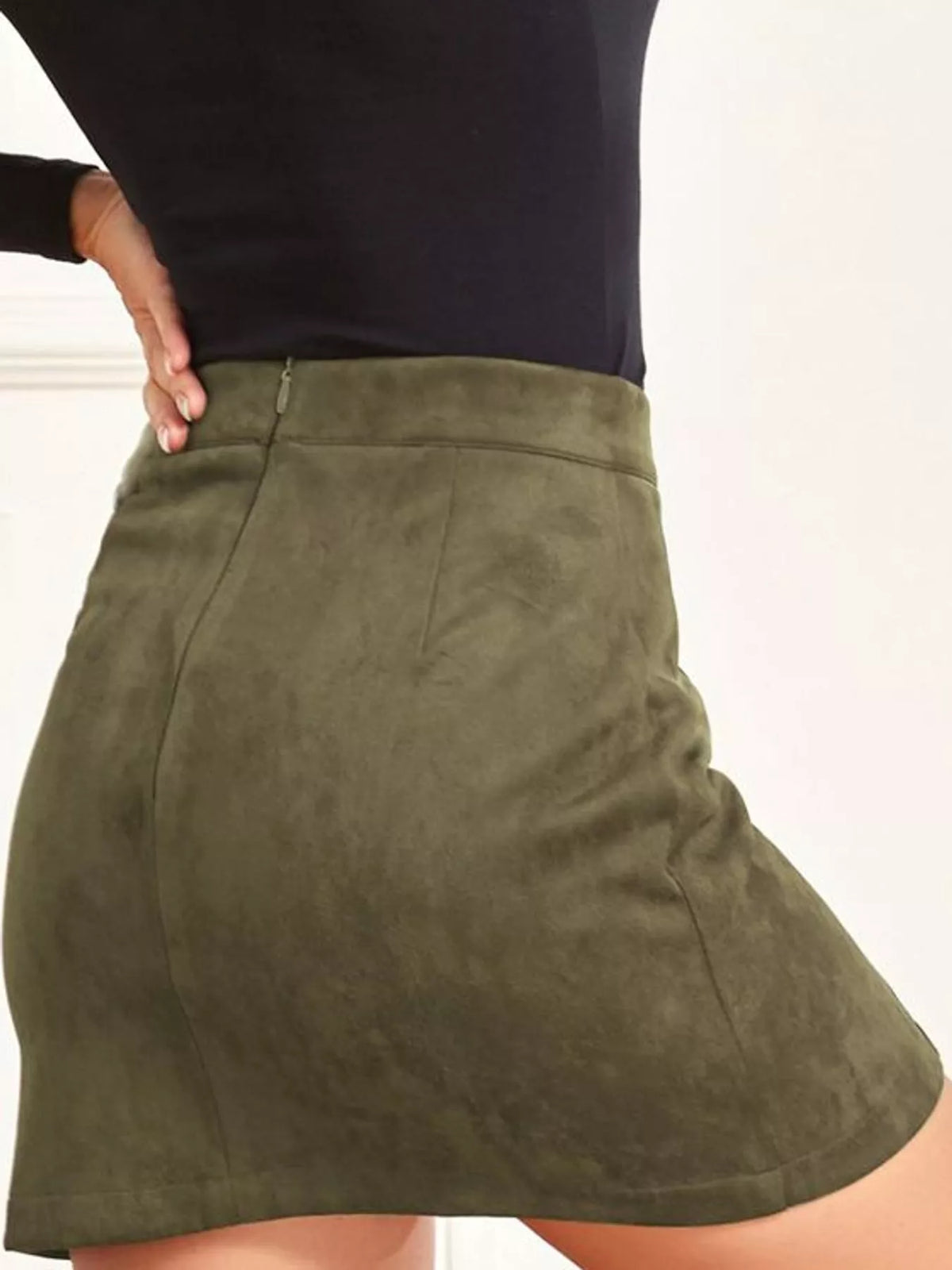 Zip-up mini skirt, olive back