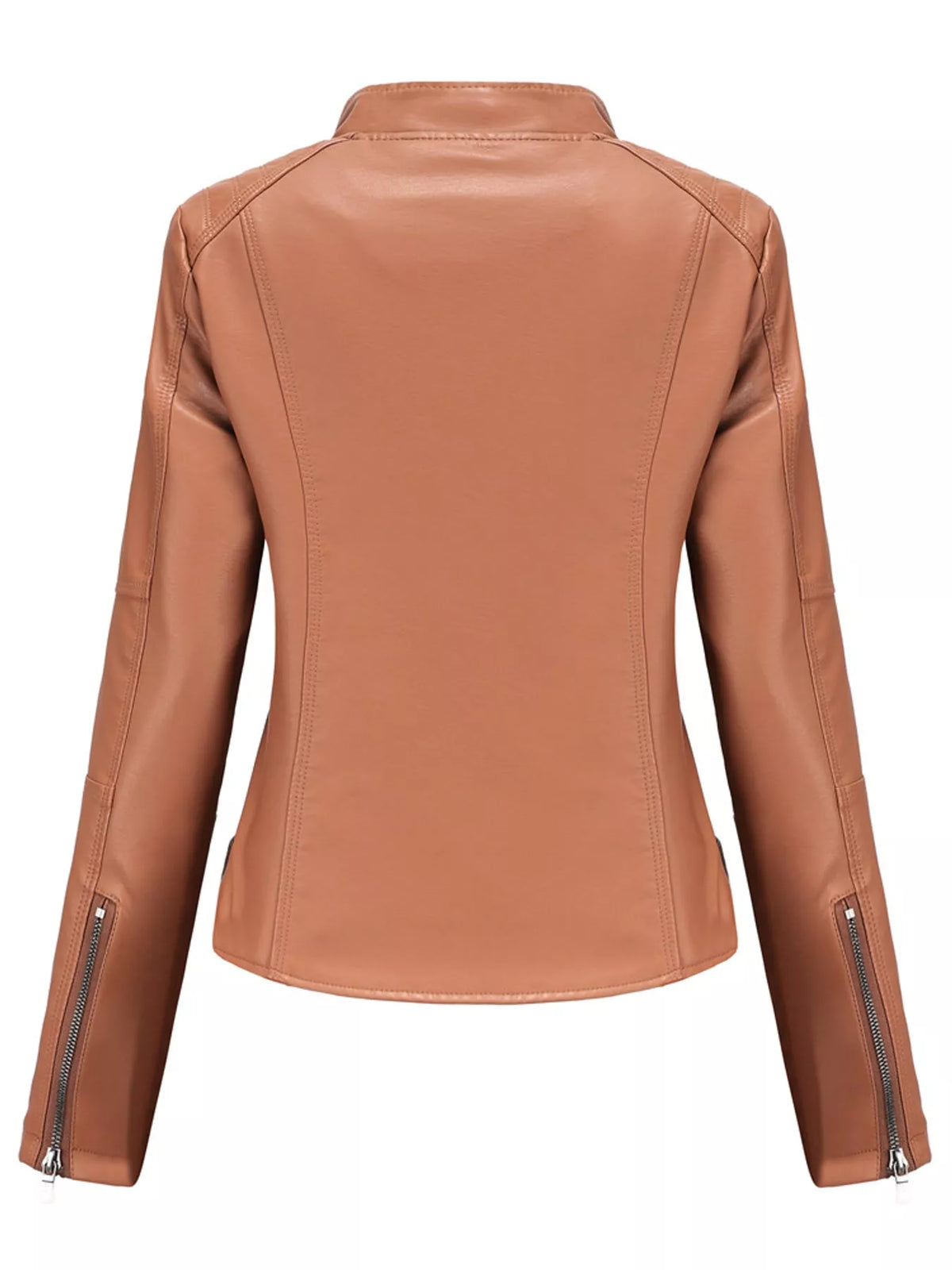 Faux-leather moto jacket, tan back