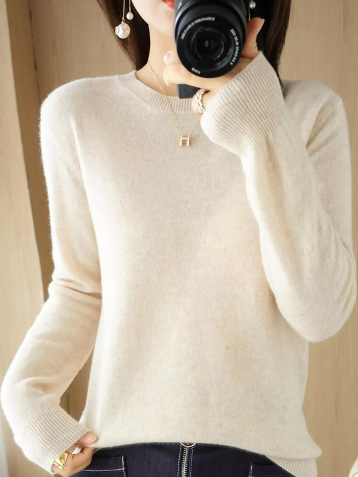 Crew Neck Long Sleeve Sweater — front view