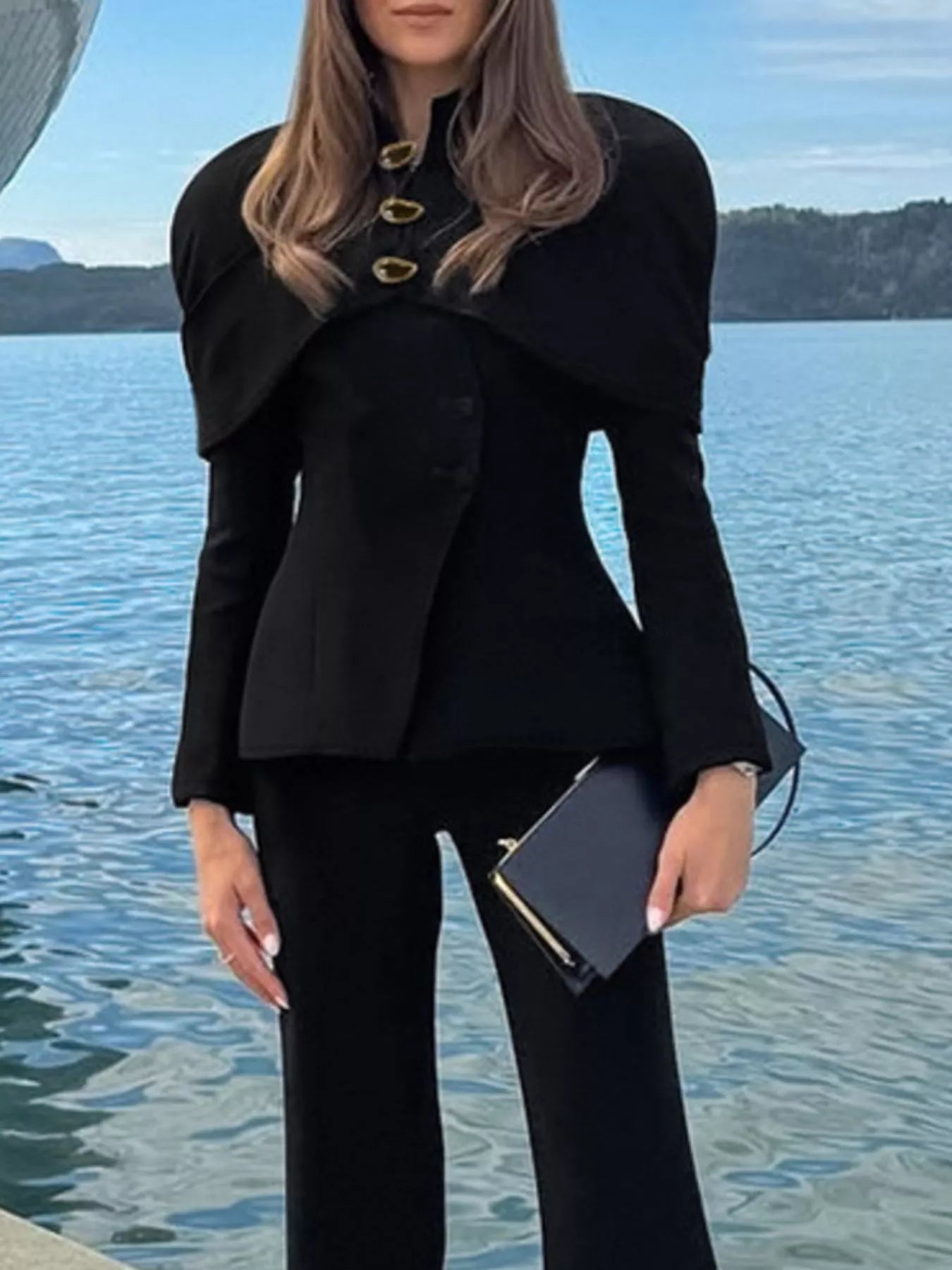 Trendsi Cape-Style Button Up Outerwear -
