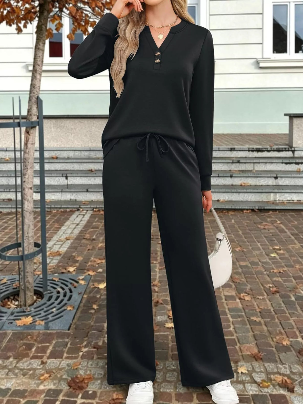 Black wide-leg top and pants set