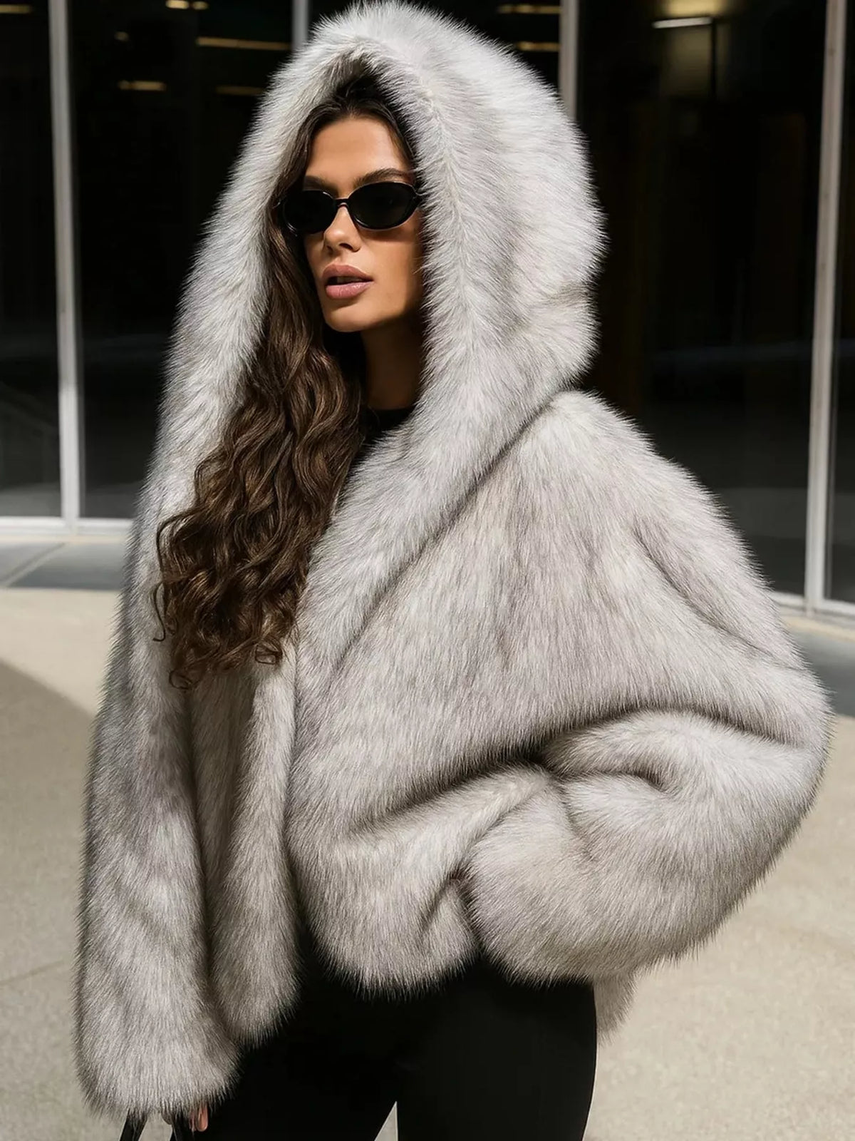 Faux Fur Hooded Coat in white