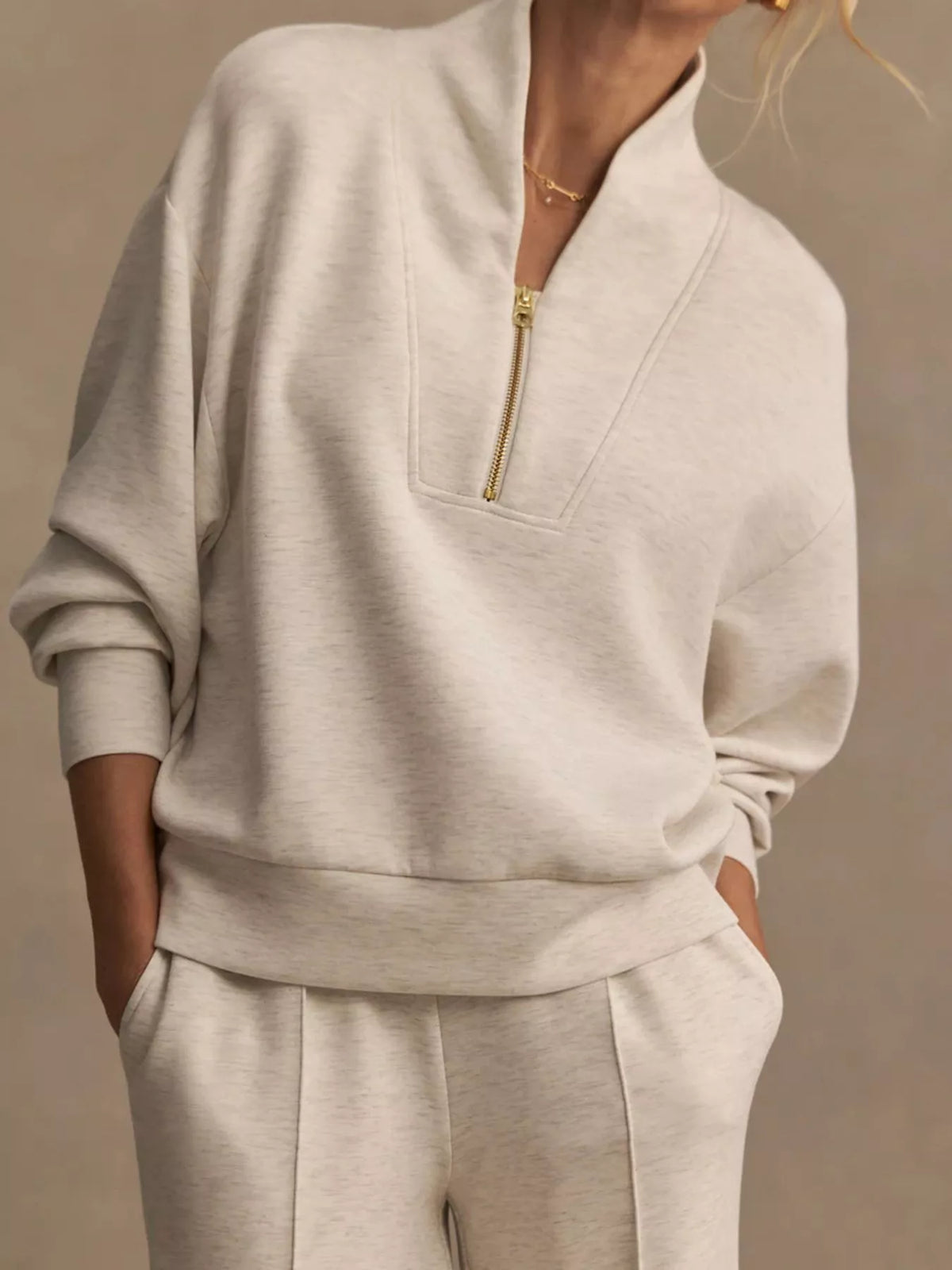 Trendsi Quarter-Zip Sweatshirt and Wide-Leg Pants Set -