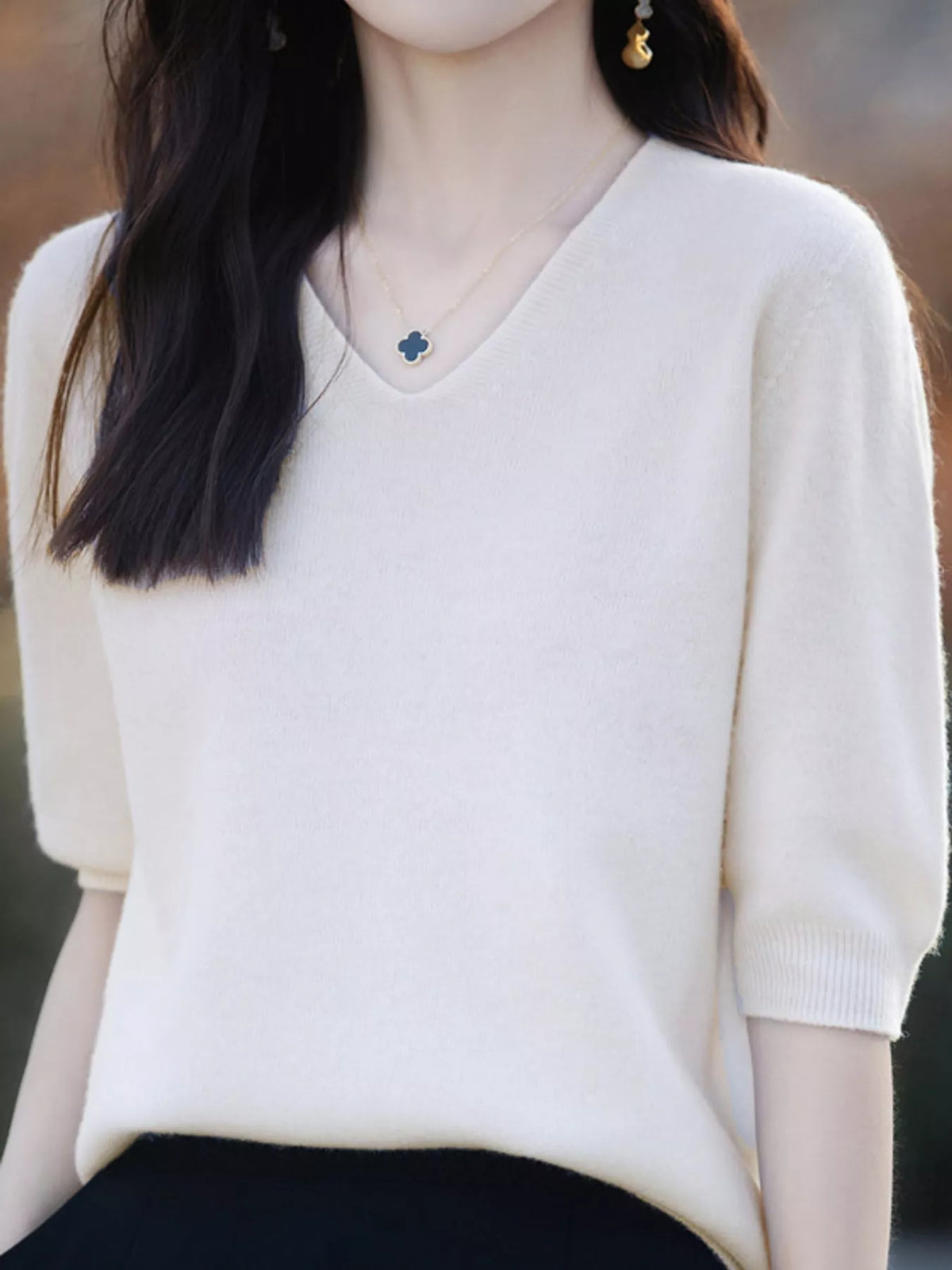 Beige short-sleeve sweater