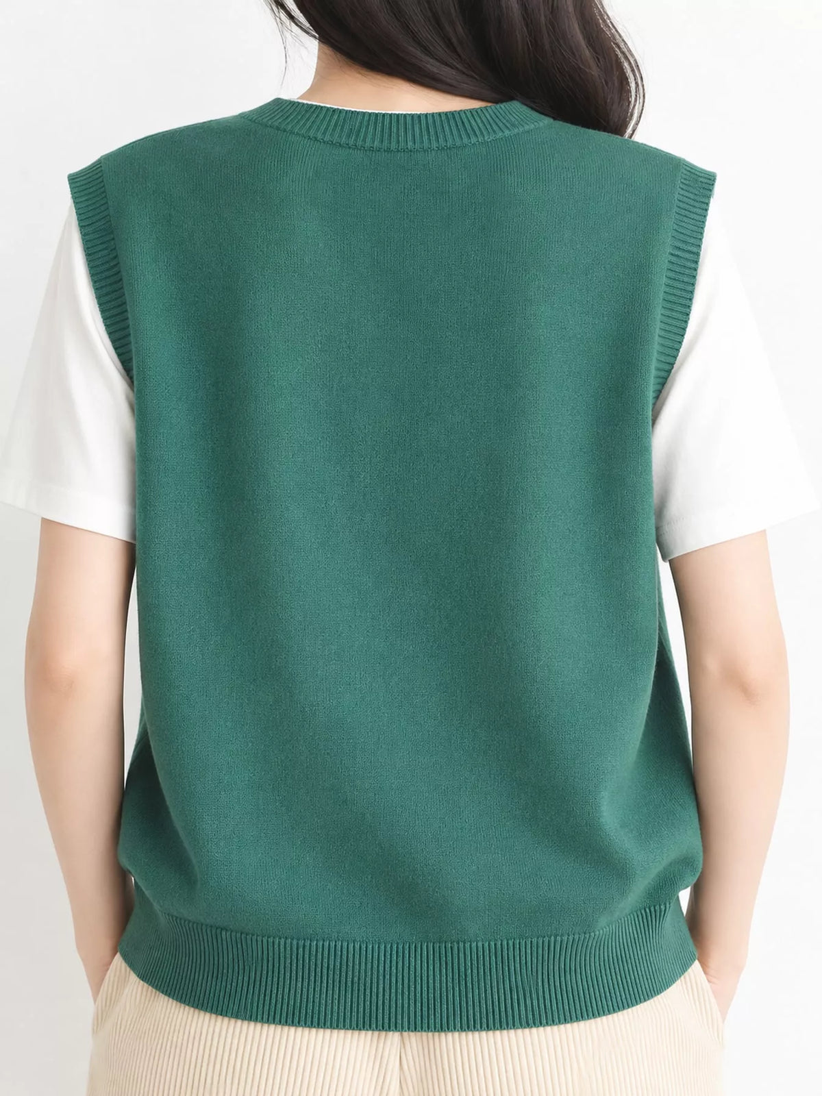 V-Neck Knit Sweater Vest — back view