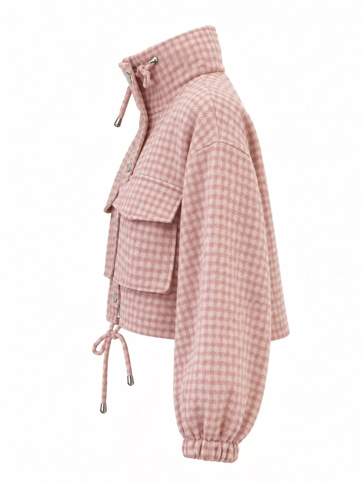 Pink plaid cropped zip-up jacket