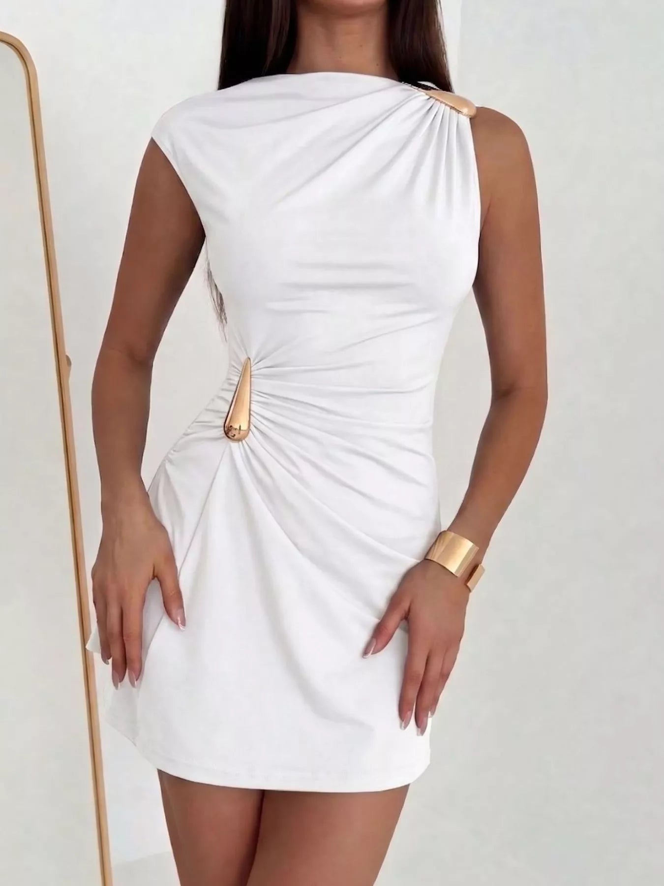 Trendsi Ruched Asymmetrical Sleeveless Mini Dress -