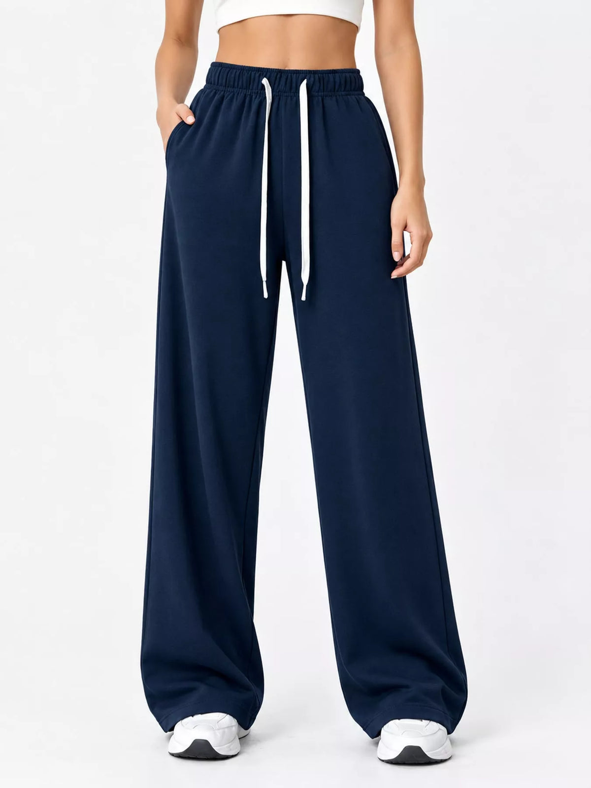 Navy wide-leg drawstring pants