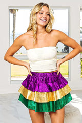 Trendsi BiBi Mardi Gras Color Block Metallic Tiered Skirt -