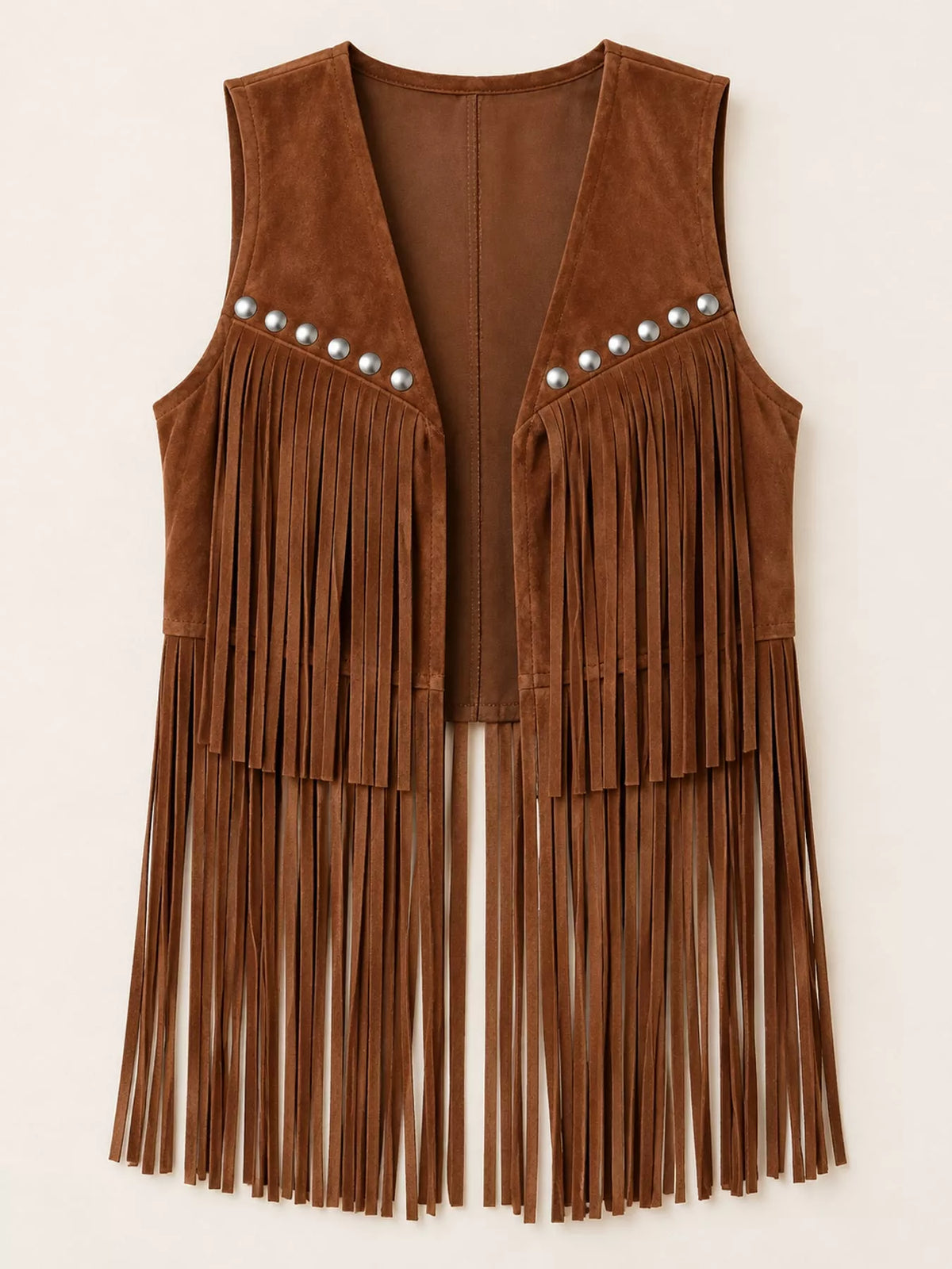 Fringed Suede Vest Coat in brown