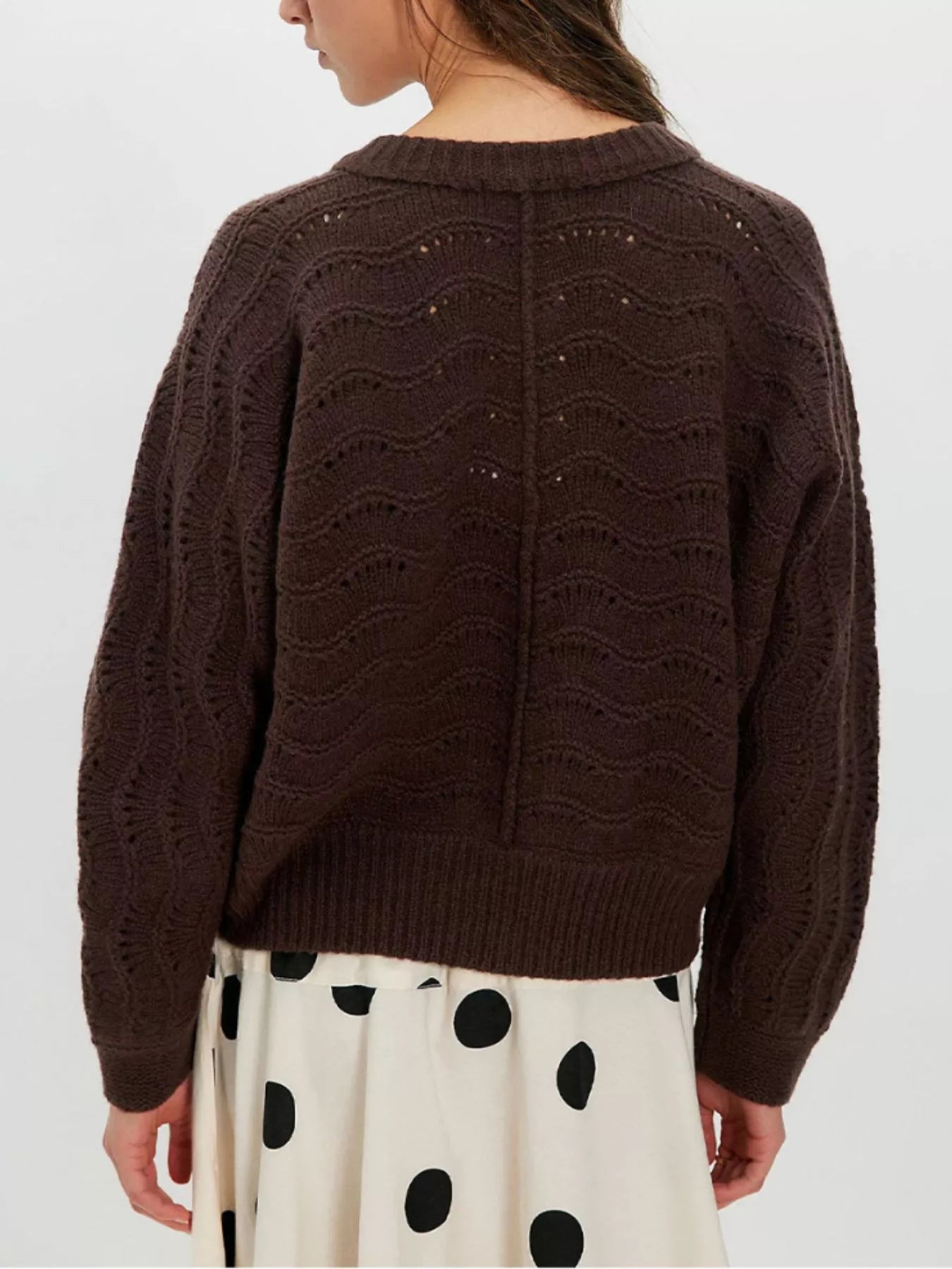 Trendsi Openwork Button-Down Knit Cardigan -