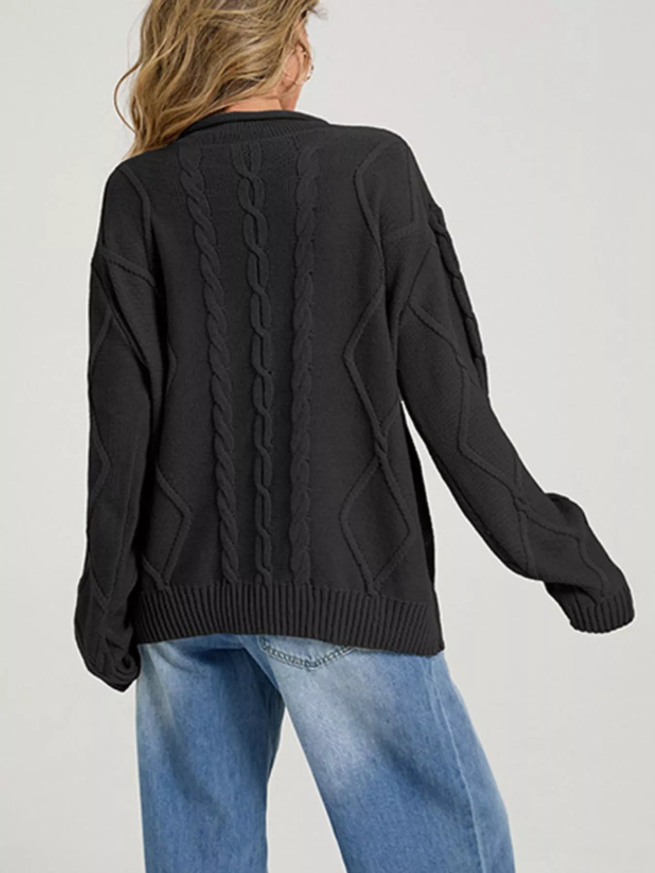 Trendsi Cable Knit Ribbed Hem Sweater -