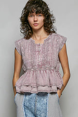 Trendsi POL Eyelet Embroidery Pintuck Sleeveless Cotton Blouse -