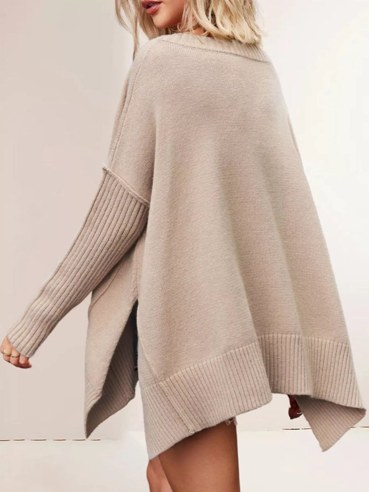 Trendsi V-Neck Ribbed Sleeve Sweater -