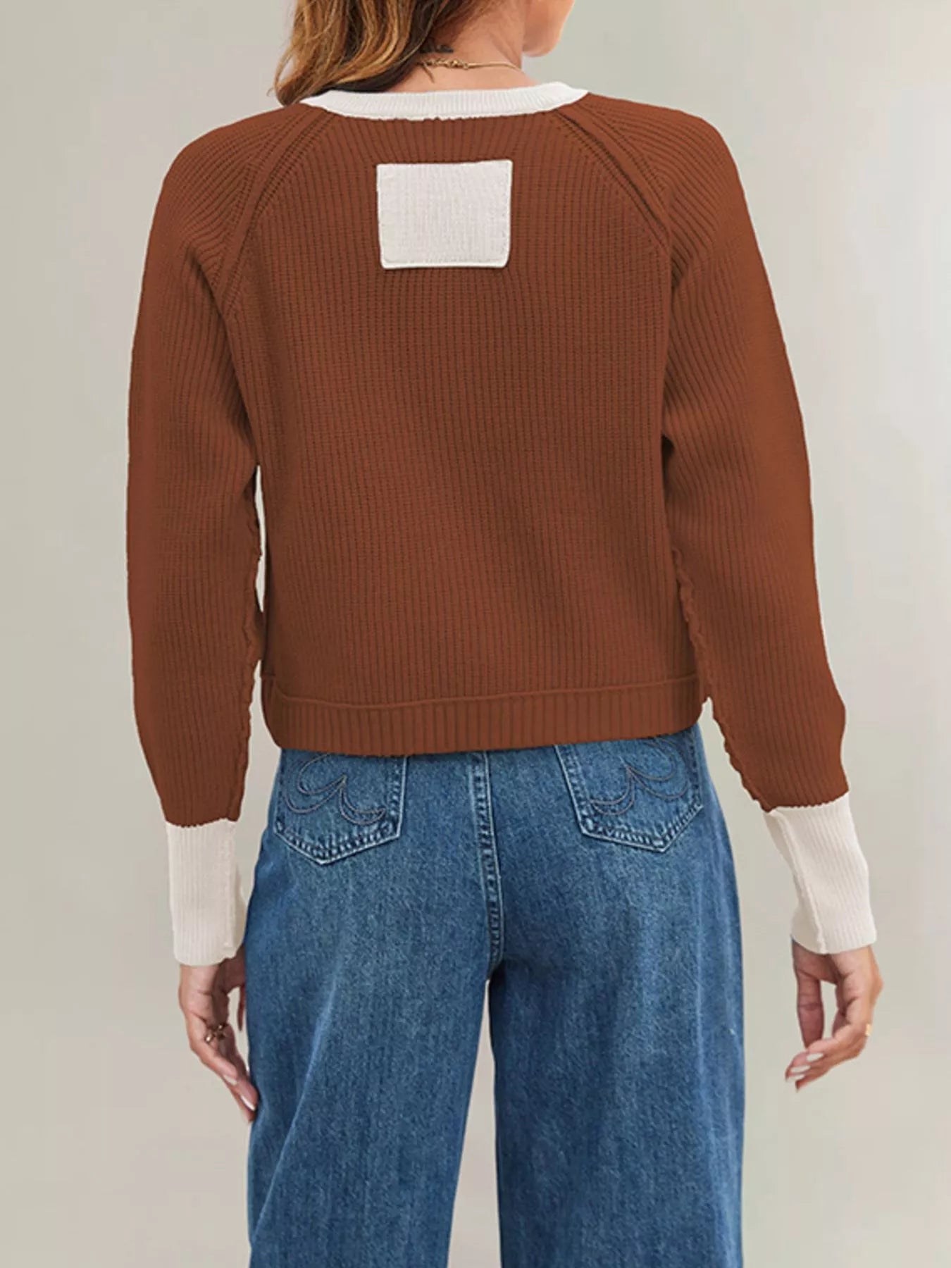 Trendsi Color Block Ribbed Knit Button-Front Cardigan -