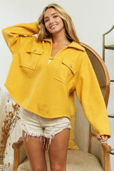 Trendsi BiBi Flap Pockets Fleece Collared Sweatshirt -