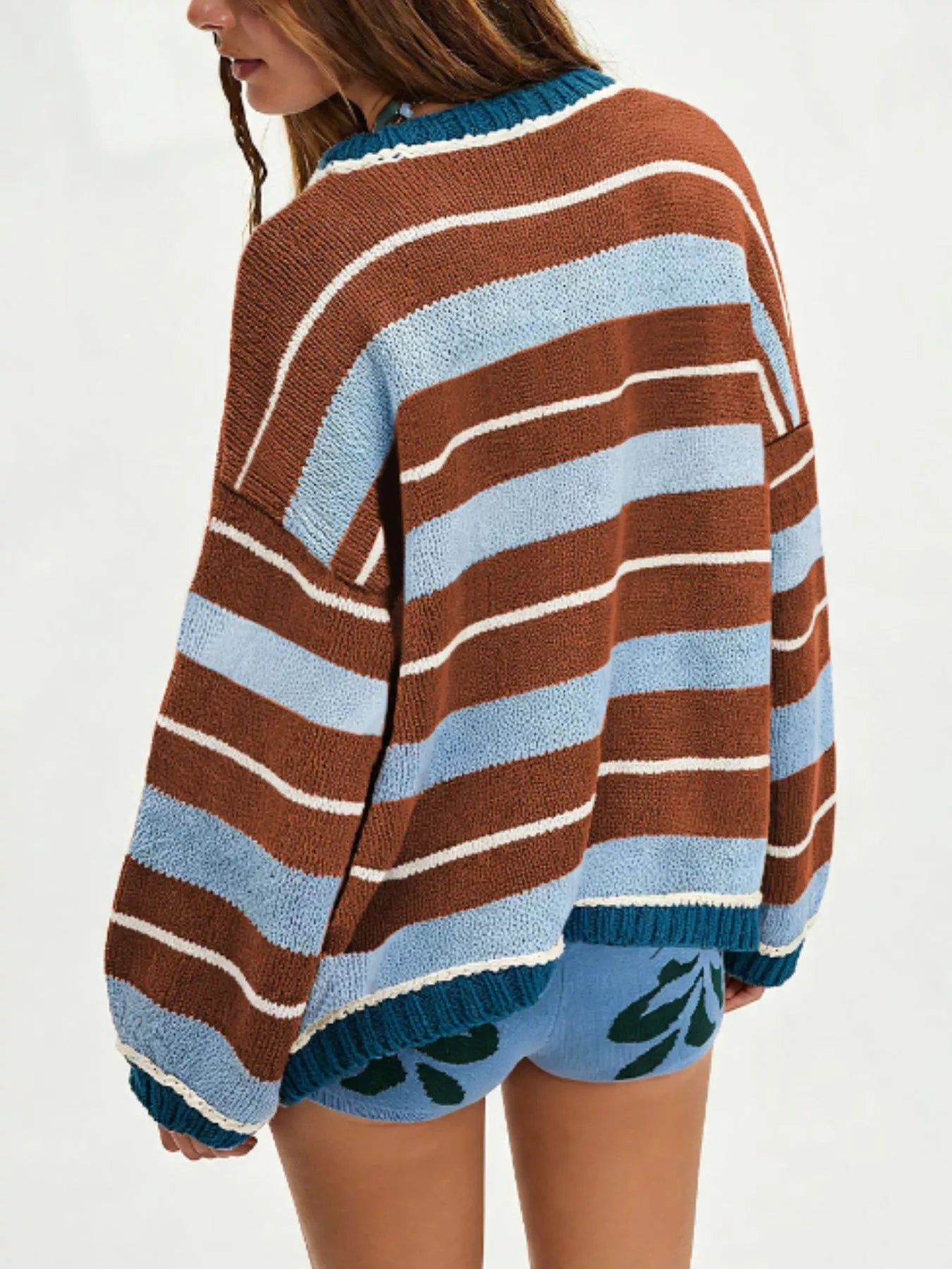 Trendsi Oversized Striped Crew Neck Sweater -