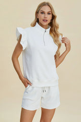 Trendsi Double Take Full Size Texture Flounce Sleeve Top and Shorts Set -