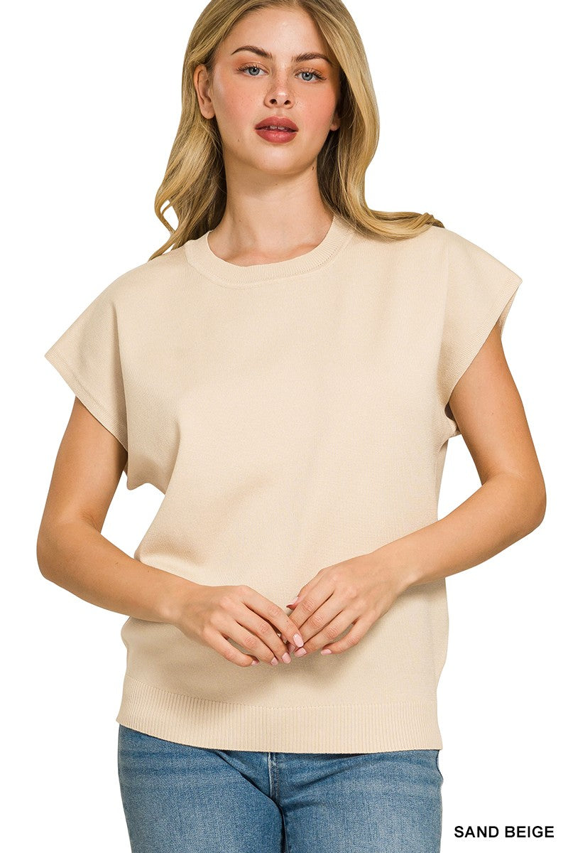 Women's Viscose Blend Ribbed Crew-Neck Short Sleeve Sweater — product view 1