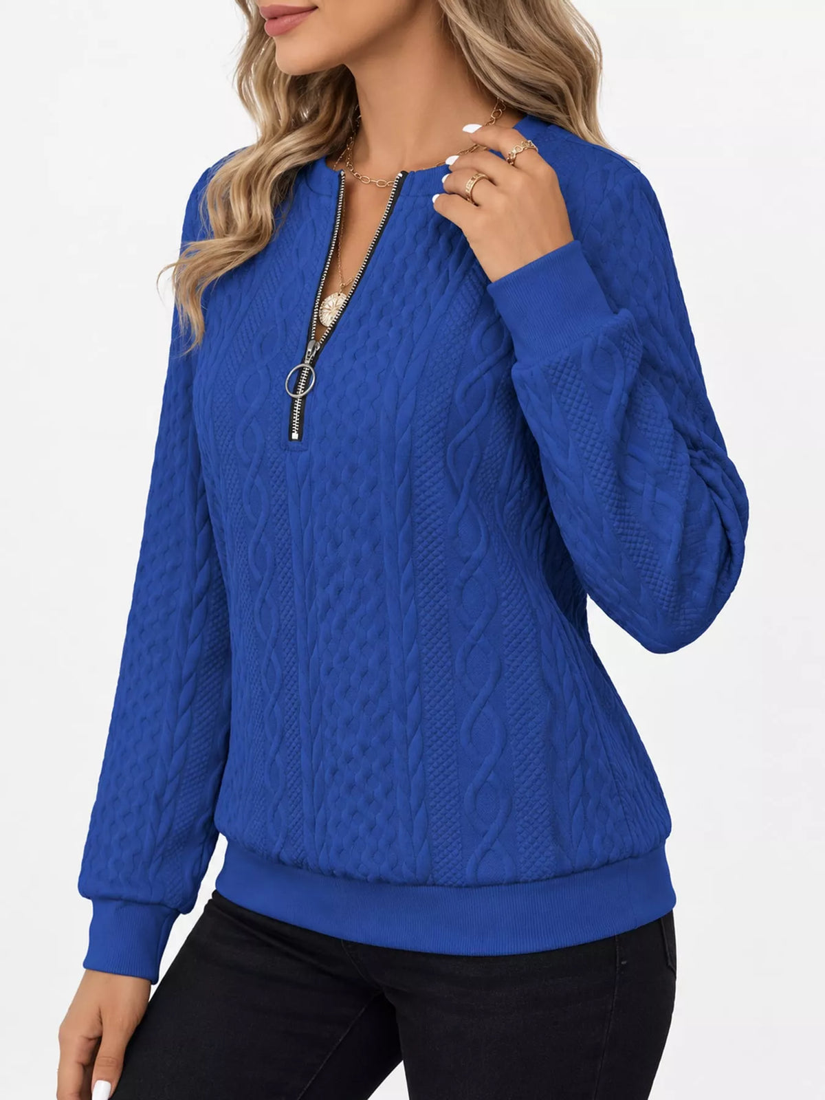 Quarter-Zip Cable Knit Sweatshirt — side view
