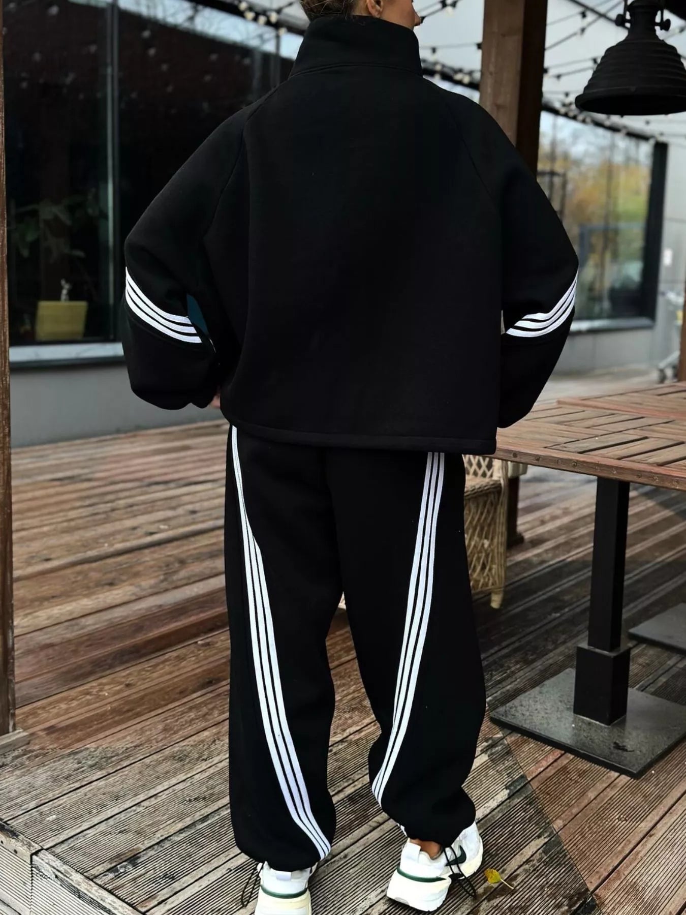 Trendsi Contrast Striped Zip Up Top and Pants Set -
