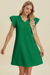 Trendsi Double Take Full Size Ruffled V-Neck Cap Sleeve Dress -